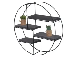 BERLINLODGE Wandregal Rund HxBxT 45x45x11cm 4 Regalböden Metall Massiv-Holz Industrial Dunkel Hängeregal Schweberegal Regal