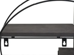 BERLINLODGE Wandregal Rund HxBxT 45x45x11cm 4 Regalböden Metall Massiv-Holz Industrial Dunkel Hängeregal Schweberegal Regal