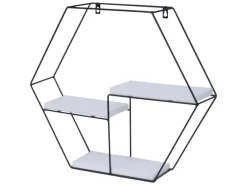 BERLINLODGE Wandregal Sechseckig HxBxT 43x49x11cm 3 Regalböden Metall Massiv-Holz Industrial Hängeregal Schweberegal Regal