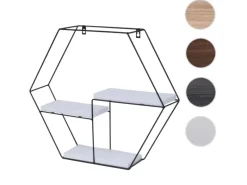 BERLINLODGE Wandregal Sechseckig HxBxT 43x49x11cm 3 Regalböden Metall Massiv-Holz Industrial Hängeregal Schweberegal Regal