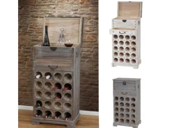 Clearance BERLINLODGE Weinregal Mit Schublade Und Truhe Flaschenregal Für 20 Flaschen HxBxT 94x48x31cm Shabby-Look Vintage Weiß
