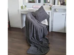 Bestlivings Kuscheldecke-Kissen Set Jacquard-Flannel Anthrazit 180 x 220 cm