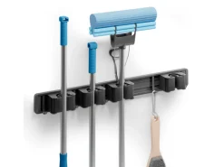 Björn&Schiller Gerätehalter Wandhalterung Aluminium 4 Besenhalter 5 Haken bis 10 kg