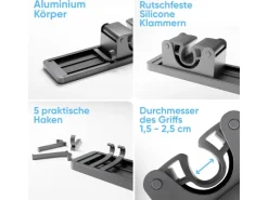 Björn&Schiller Gerätehalter Wandhalterung Aluminium 4 Besenhalter 5 Haken bis 10 kg