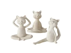 Outlet Boltze Home Deko-Figur Yoga Katze 3-fach Sortiert 15 cm x 6 cm x 14,5 cm Beige