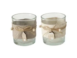 Boltze Home Windlicht Nordy 2-fach Sortiert Ø 7 cm x 8 cm Transparent-Braun