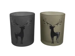 New Boltze Windlicht Hirsch Groß 2-fach Sortiert Ø 9 cm x 10 cm Mehrfarbig