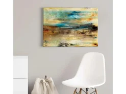 Outlet Bricoflor Abstrakte Malerei Auf Leinwand Kunst Wandbild In Ölgemälde Optik In Türkis Und Braun Moderne Kunst Leinwandbild Für Schlafzimmer Und Büro