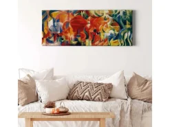 Bricoflor Abstraktes Bild Auf Leinwand Buntes Kunst Bild Im Ölgemälde Stil Ideal Für Wohnzimmer Und Büro Kubistisches Leinwandbild Im Querformat