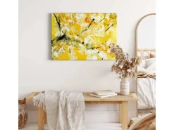 Discount Bricoflor Abstraktes Leinwandbild Gelb Und Weiß Asiatisches Wandbild Acryl Gemälde Optik Für Schlafzimmer Und Flur Kunst Leinwand Bild Auf Keilrahmen