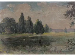 Hot Bricoflor Ausgefallene Tapete mit Landschaft Gemalt Vlies Fototapete Als Gemälde für Wohnzimmer und Esszimmer Bildtapete in Dunkelgrün Blau