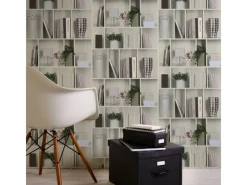Sale Bricoflor ausgefallene Tapete mit Bücherregal Muster 3D Tapete Ideal für Wohnzimmer und Büro Weiße Vliestapete mit Regel Design