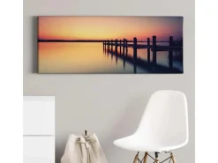 Bricoflor Bild Mit Steg Ins Wasser Schlafzimmer Wandbild Mit Romantischem Sonnenuntergang Landschaft Auf Leinwand In Orange Und Lila