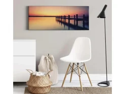Bricoflor Bild Mit Steg Ins Wasser Schlafzimmer Wandbild Mit Romantischem Sonnenuntergang Landschaft Auf Leinwand In Orange Und Lila