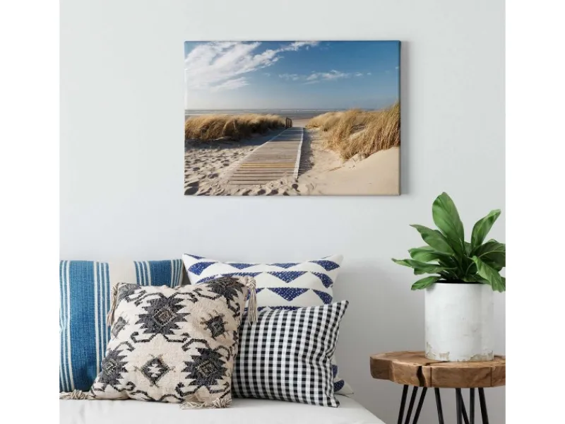 Sale Bricoflor Bild Mit Steg Zum Meer Maritimes Leinwandbild Mit Strand Und Dünen Schlafzimmer Und Badezimmer Wandbild In Blau Und Beige