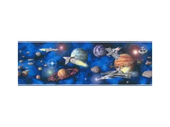 Online Bricoflor Coole Jungs Tapete mit Weltraum Blaue Tapetenbordüre Selbstklebend für Jungenzimmer Kinder Bordüre mit Raketen und Planeten