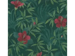 Bricoflor Dschungel Tapete in Grün Rot Tropische Blätter Vliestapete mit Blumen Hibiskus Wandtapete mit Palmenblättern für Wohnzimmer und Schlafzimmer