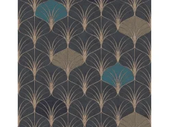 New Bricoflor 20er Jahre Tapete Schwarz Gold Petrol Elegante Vlies Mustertapete Im Art Deco Stil Dunkle Vliestapete mit Ornament für Wohnzimmer