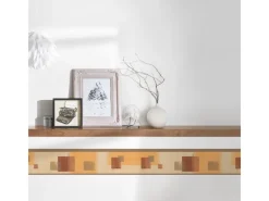 Bricoflor Geometrische Tapeten Bordüre in Orange und Terracotta Esszimmer und Wohnzimmer Tapetenbordüre aus Papier und Vinyl Tapetenborte mit Quadrat