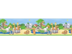 Bricoflor Kinderzimmer Tapetenbordüre mit Zoo Tier Tapeten Bordüre mit Bären und Elefanten für Jungen und Mädchen Bunte Papierbordüre für Babyzimmer