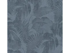 Discount Bricoflor Leinen Tapete in Dunkelblau Palmen Vliestapete Blau in Leinenoptik Boho Mustertapete mit Palmenblätter Farn Design für Wohnzimmer