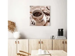 Discount Bricoflor Leinwand Bild Mit Kaffee Motiv Kaffeetassen Bild In Weiß Und Braun Küchenbild Mit Kaffeebohnen Als Wand Deko Für Cafés