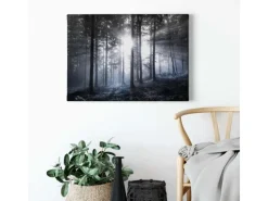 Bricoflor Leinwand Bild Mit Wald In Schwarz Weiß Wandbild Mit Tannenwald In Nebel Schlafzimmer Leinwandbild Mit Wald Und Sonnenstrahlen