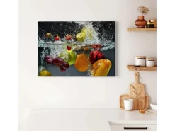 Bricoflor Leinwand Bild Mit Obst Küchenbild Mit Früchten Auf Leinwand Und Keilrahmen Leinwandbild In Schwarz Und Bunt Mit Wasser Design