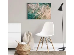 Discount Bricoflor Leinwand Bild Mit Pusteblume Wandbild Mit Pflanze Und Morgentau Schlafzimmer Und Badezimmer Bild Im Wellness Stil In Türkis Und Weiß