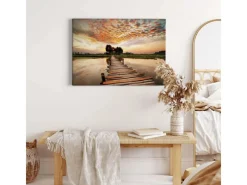 Discount Bricoflor Leinwand Bild Mit Steg Am See Sonnenuntergang Leinwandbild In Pastellfarben Landschaft Wandbild In Abendstimmung Für Schlafzimmer Und Küche
