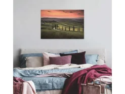Bricoflor Leinwand Mit Toskana Im Sonnenuntergang Landschaft Wandbild In Grün Und Orange Für Wohnzimmer Mediterranes Leinwandbild Auf Keilrahmen
