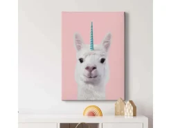 Bricoflor Lustiges Einhorn Bild In Rosa Leinwand Bild Mit Alpaka Ideal Für Babyzimmer Und Kinderzimmer Mädchen Wandbild Mit Lama Motiv