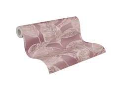 Bricoflor Malve Tapete mit Blätter Muster Skandinavische Vliestapete in Leinenoptik Tapete in Mauve für Wohnzimmer