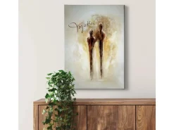 Bricoflor Moderne Kunst Bild Mit Personen Abstrakte Kunst Leinwand Bild In Braun Und Gold Wohnzimmer Und Flur Leinwandbild Im Hochformat