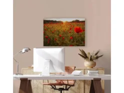 Bricoflor Mohnblumen Bild Auf Leinwand In Sonnenuntergang Wandbild Mit Blumenwiese Für Schlafzimmer Und Küche 90 X 60 Cm