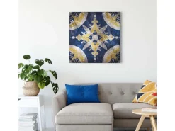 Bricoflor Mosaik Leinwand Bild Orientalisches Wandbild In Dunkelblau Und Gelb Boho Leinwand Bild In Fliesenoptik Ideal Für Küche Und Schlafzimmer