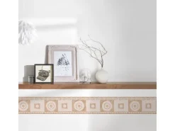 Hot Bricoflor Naturstein Tapeten Bordüre für Küche und Badezimmer Mediterrane Tapetenbordüre aus Vlies und Vinyl Beige Tapetenborte in Mosaik Optik