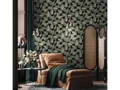 Bricoflor Palmen Tapete Schwarz Weiß Grün Moderne Mustertapete mit Blättern Vliestapete Skandinavisch für Wohnzimmer