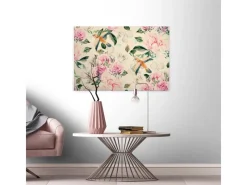 Bricoflor Pastell Leinwandbild Mit Frühlingsblumen Canvas Wandbild Mit Vögeln Und Rosen Schlafzimmer Bild Auf Keilrahmen In Rosa Und Grün