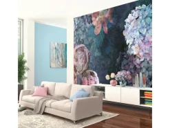 Bricoflor Romantische Tapete mit Hortensie und Pfingstrosen Blumen Fototapete mit Rosen und Hortensien Vlies Blumentapete in Blau Lila