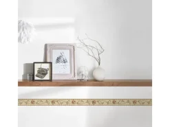 Bricoflor Schmale Tapetenbordüre Selbstklebend Blumen Bordüre in Gold Braun Florale Wandbordüre aus Vlies und Vinyl für Küche und Badezimmer