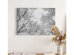 Bricoflor Schwarz Weiß Wald Bild Auf Leinwand Baumkrone Bild Mit Himmel Für Schlafzimmer Und Flur Wandbild Mit Bäumen Auf Keilrahmen