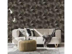 Bricoflor Schwarze Tapete Grafisches Muster Metallic Vliestapete mit Dreieck Muster Vlies Mustertapete Geometrisch Ideal für Büro und Wohnzimmer