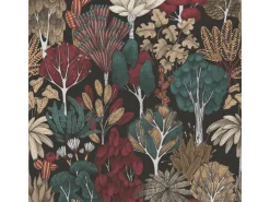 Bricoflor Schwarze Waldtapete Elegante Tapete mit Bäumen in Grün und Rot Wohnzimmer und Esszimmer Vliestapete mit Baum Muster