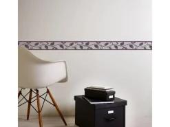 Bricoflor Selbstklebende Tapetenbordüre in Lila Blätter Bordüre Ideal für Küche und Badezimmer Florale Wandbordüre aus Vlies und Vinyl