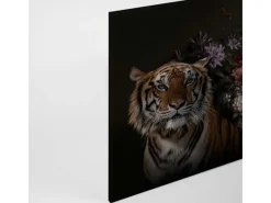 Bricoflor Tiger Wandbild Mit Blumen Stillleben Leinwand Bild In Schwarz Canvas Leinwandbild Im Ausgefallenen Stil Für Esszimmer Und Wohnzimmer