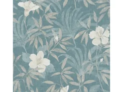 Bricoflor Tropical Tapete Floral Hibiskus Vliestapete mit Tropische Blätter Muster in Grau Blau Dschungel Wandtapete aus Vlies und Vinyl