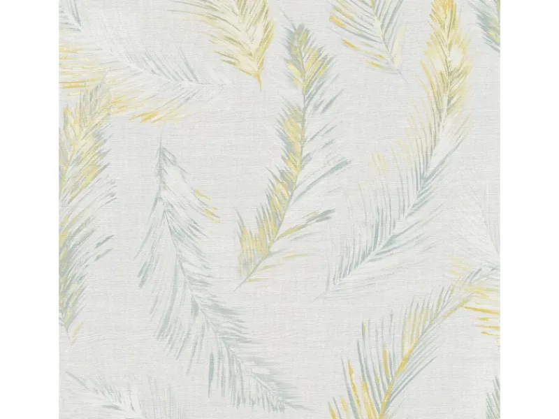 Bricoflor Vintage Feder Tapete Leinen Federtapete aus Vlies und Vinyl Hellgrau Gold Muster Vliestapete mit Federn Ideal für Schlafzimmer und Esszimmer