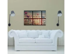 Sale Bricoflor Wandbild Fensterblick In Garten Leinwandbild Mit Blumenwiese In Sonnenuntergang Deko Bild Für Schlafzimmer In 90 X 60 Cm