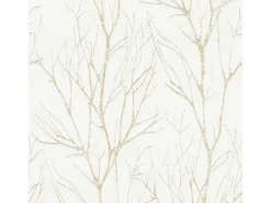New Bricoflor Weiß Gold Tapete mit Baum Design Waldtapete im Modernen Stil für Esszimmer und Schlafzimmer Vlies Mustertapete mit Vinyl